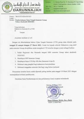 Pemberitahuan Ujian Tengah Semester (UTS) Genap Tahun Akademik 2020/2021